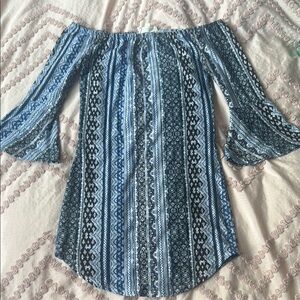 Blue Patterned Off-Shoulder Women's dress
